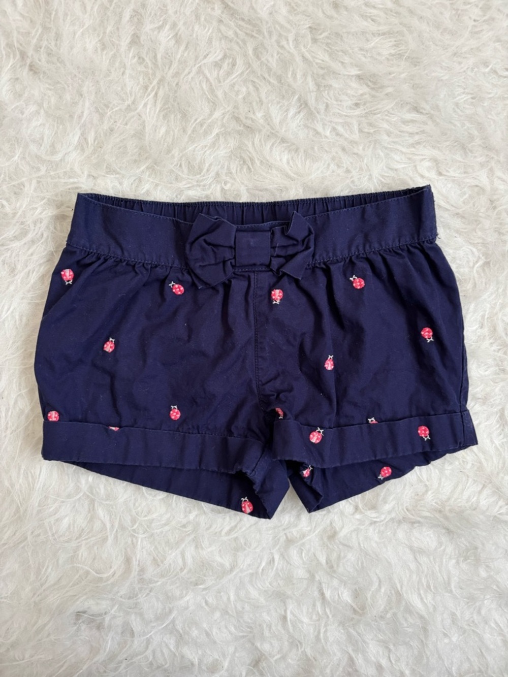 Gymboree Navy High-Waist Shorts with Red Ladybug Embroidery